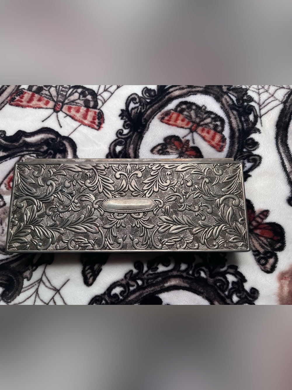 Godinger Vintage 1992 Silver Plate Ornate Rectangle Jewelry Hinged Box Velvet
